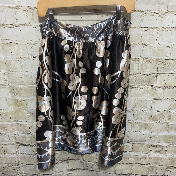 Apostrophe Brown Beige Side Zip Floral A Line Skirt - Picture 4 of 5